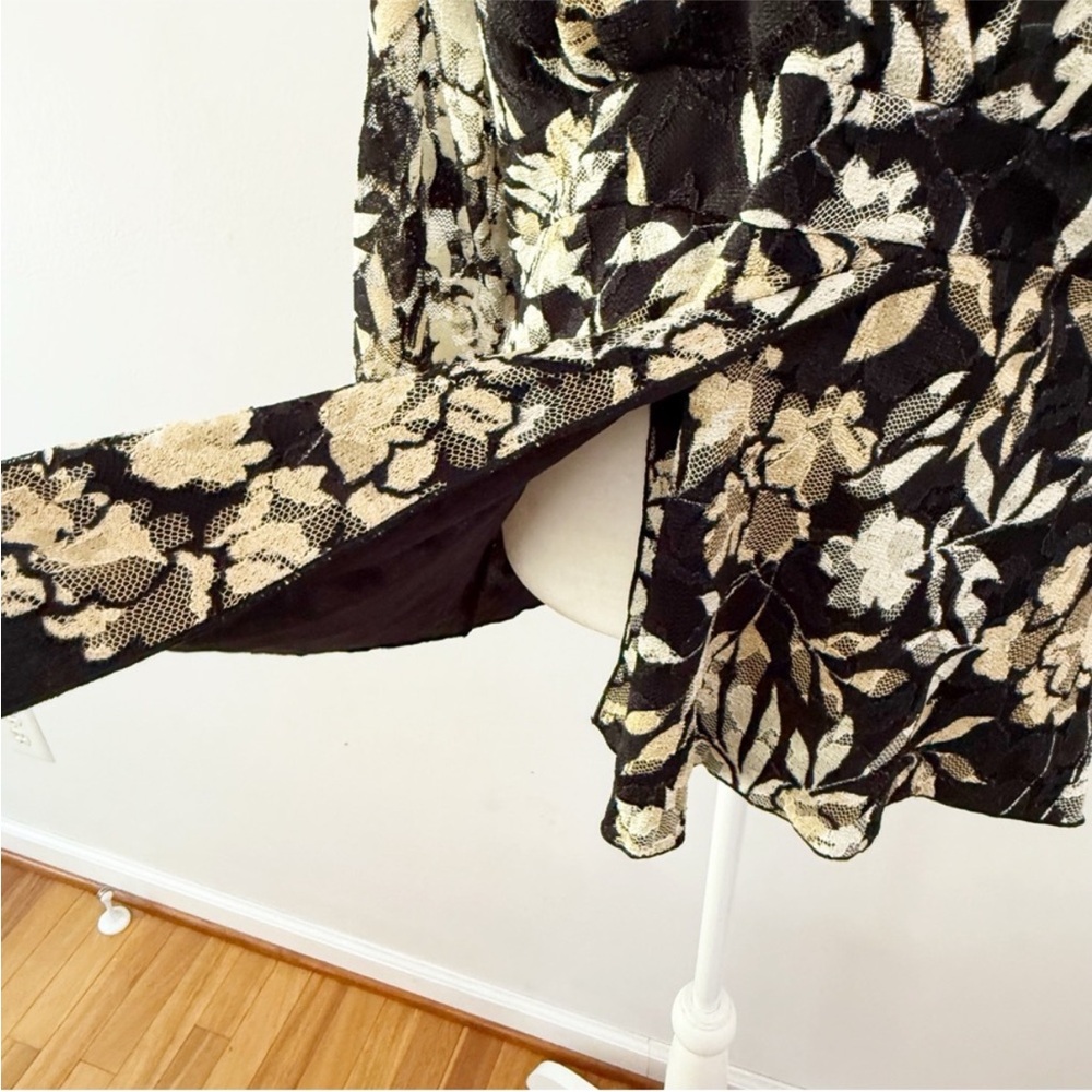 Vintage Women Y2K Dark Floral Lace Asymmetrical Babydoll Top Large Office Casual - Picture 4 of 8